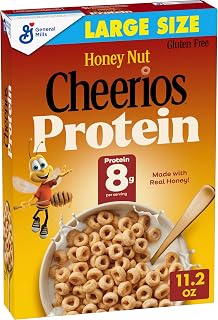 Cheerios Honey Nut Protein Cereal, 8g Protein, Gluten Free, 11.2 oz | 8g Protein per Serving, 14g Protein with Skim Milk, Oat & Pea Protein Blend, Real Honey Flavor, No Artificial Colors