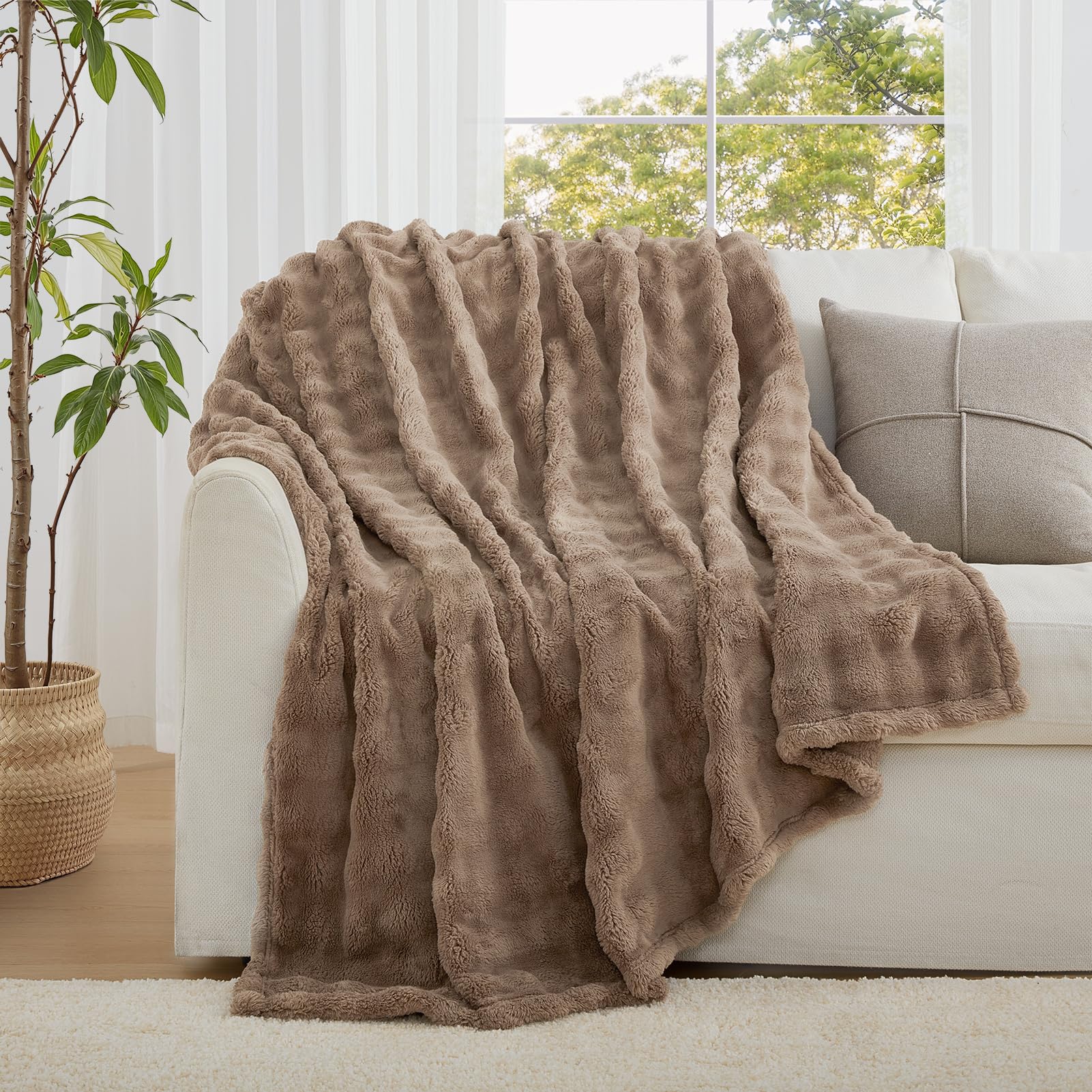 Topfinel Manta Termica Polars,Tela de Burbujas Termica Suave y Segura,Oeko-Tex,Apta para Cama 180, Mantas de Cama de Invierno Aptas para Bebe Perro y Gato en Sofa Picnic y Playa,Marrón,130 x 150 CM