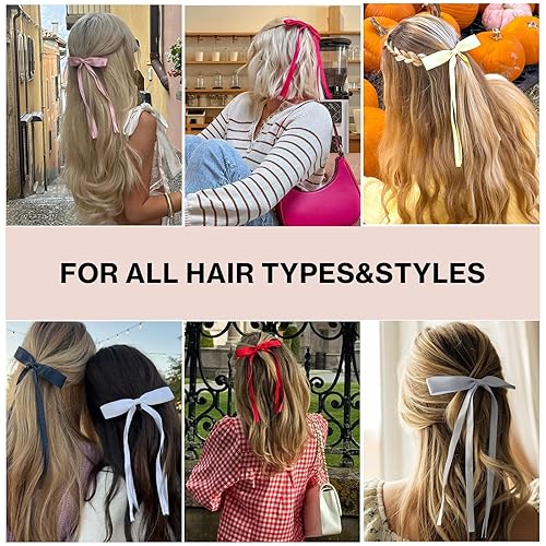 Miniatura 2 de Ayesha Lazos para el pelo, 3 colores, lazo de cinta para mujer, pinzas para el pelo de coqueta rosa, pinzas para el cabello pasadores con lazo para