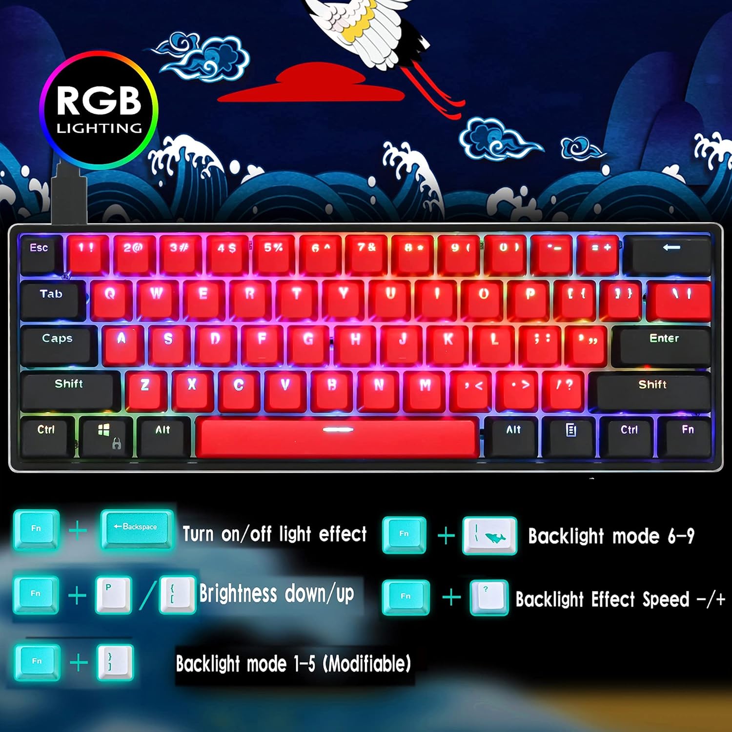 Guffercty kred SK61 60% Mechanical Keyboard Custom Hot Swappable 60 Percent Gaming Keyboard with RGB Backlit, NKRO, Programmable for Win PC Mac (Gateron Brown, Milan)