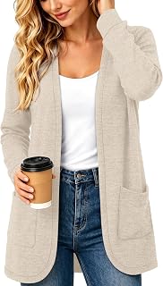 OFEEFAN Women's Cardigan Soft Knit Open Front Long Sleeve with Pockets