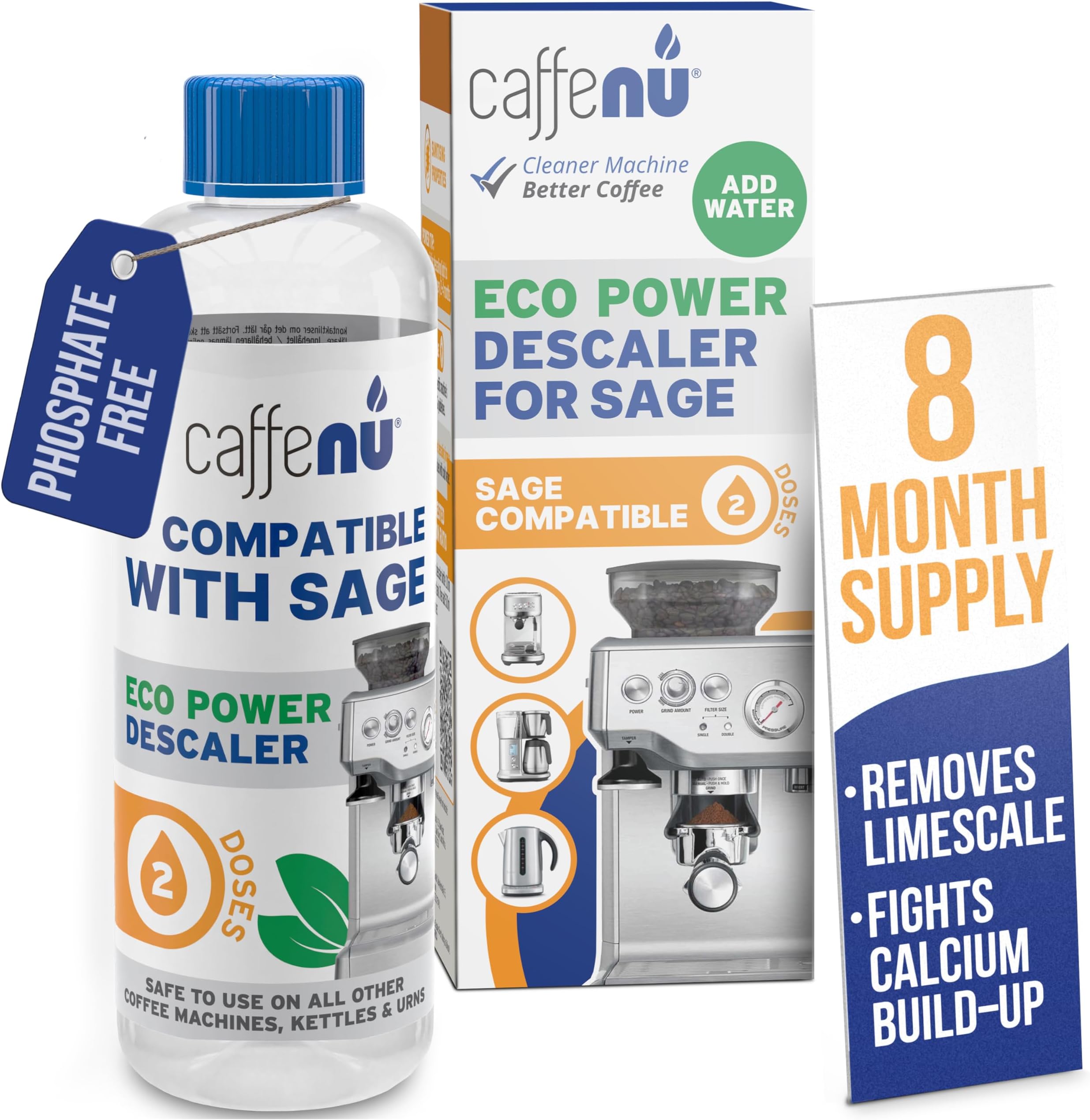 Caffenu Coffee Machine Descaler Compatible with all Sage & Breville Machines - 200ml (2 Uses) - Limescale Remover for Hotter, Better Tasting Coffee - Extends Machine Life
