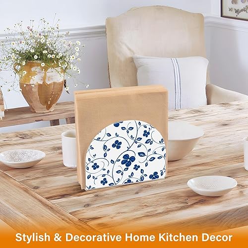 Miniatura 5 de susiyo Servilleteros florales de porcelana azul – Dispensador de servilletas de papel independiente de acrílico para cocina, mesa de comedor, bar,