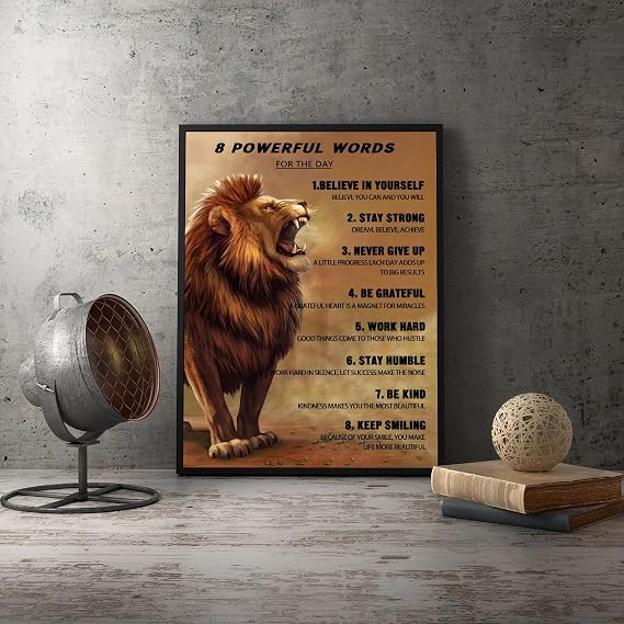 Dazzlewall Motivational Lion Wall Decor Poster, Inspirational Positive Quotes Wall Poster for Bedroom Gym Office Decor 12x16 in Unframed