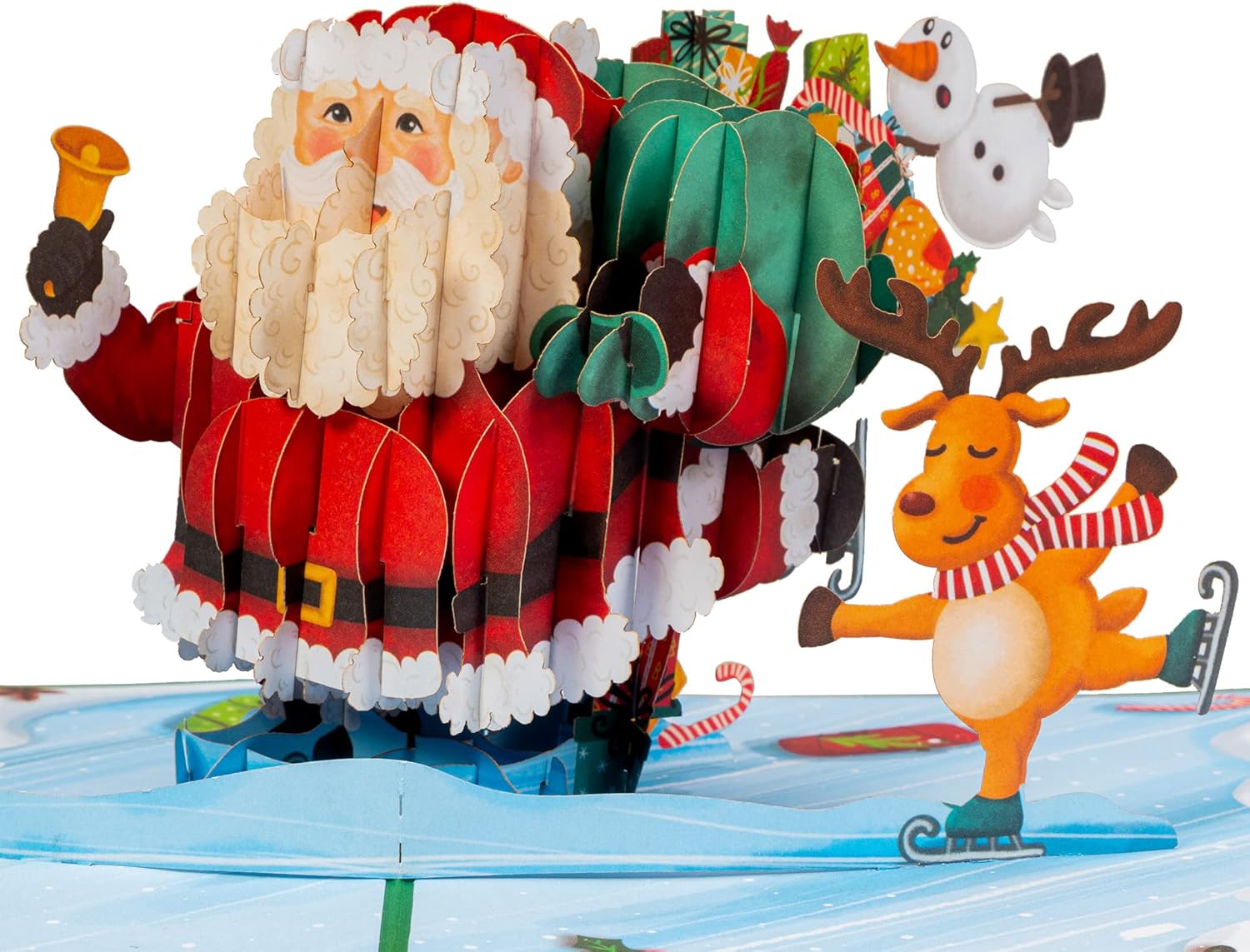 Paper Love Christmas Bundle Pop Up Cards 2 Pack - Includes 1 Reindeer and 1 Santa and Friends, For Christmas or Holiday Greeting Cards - Includes Envelope and Removable Note Tag