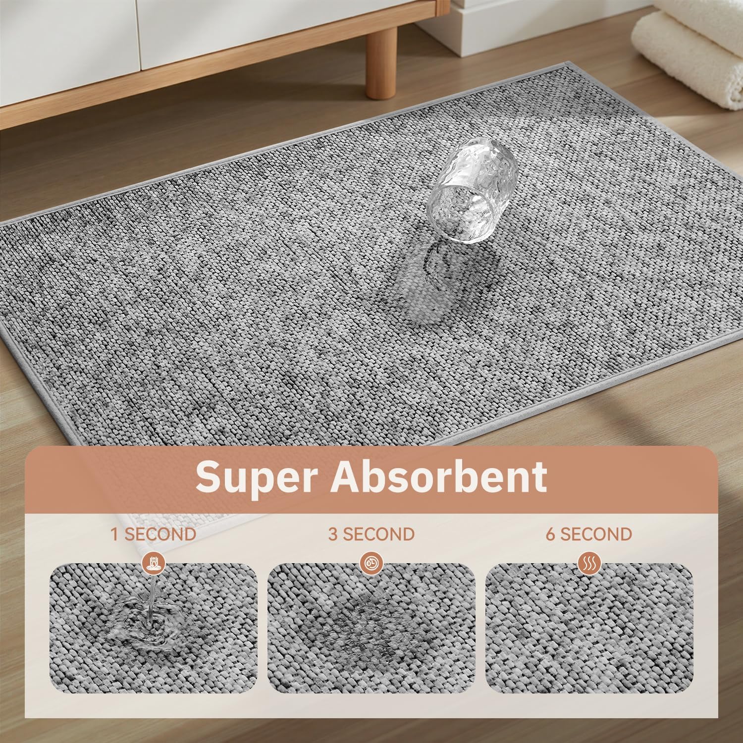 PADOOR Thin Bath Mats, Braided Bath Mats for Bathroom, No-Slip Rubber Backed Bath Rugs, Machine Washable & Quick Dry Absorbent Bathroom Mat (17"x28", Grey) - Image 2