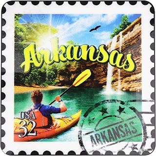 Arkansas Vintage Stamp Coaster Magnet, Collectible Travel Souvenir or Gift, 3.25 x 3.25 Inches