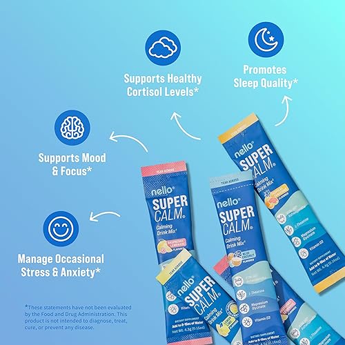 Miniatura 109 de Nello Supercalm - Mezcla de bebida en polvo, limonada de frambuesa, L teanina, Ksm-66 Ashwagandha, glicinato de magnesio, vitamina D 3, suplementos