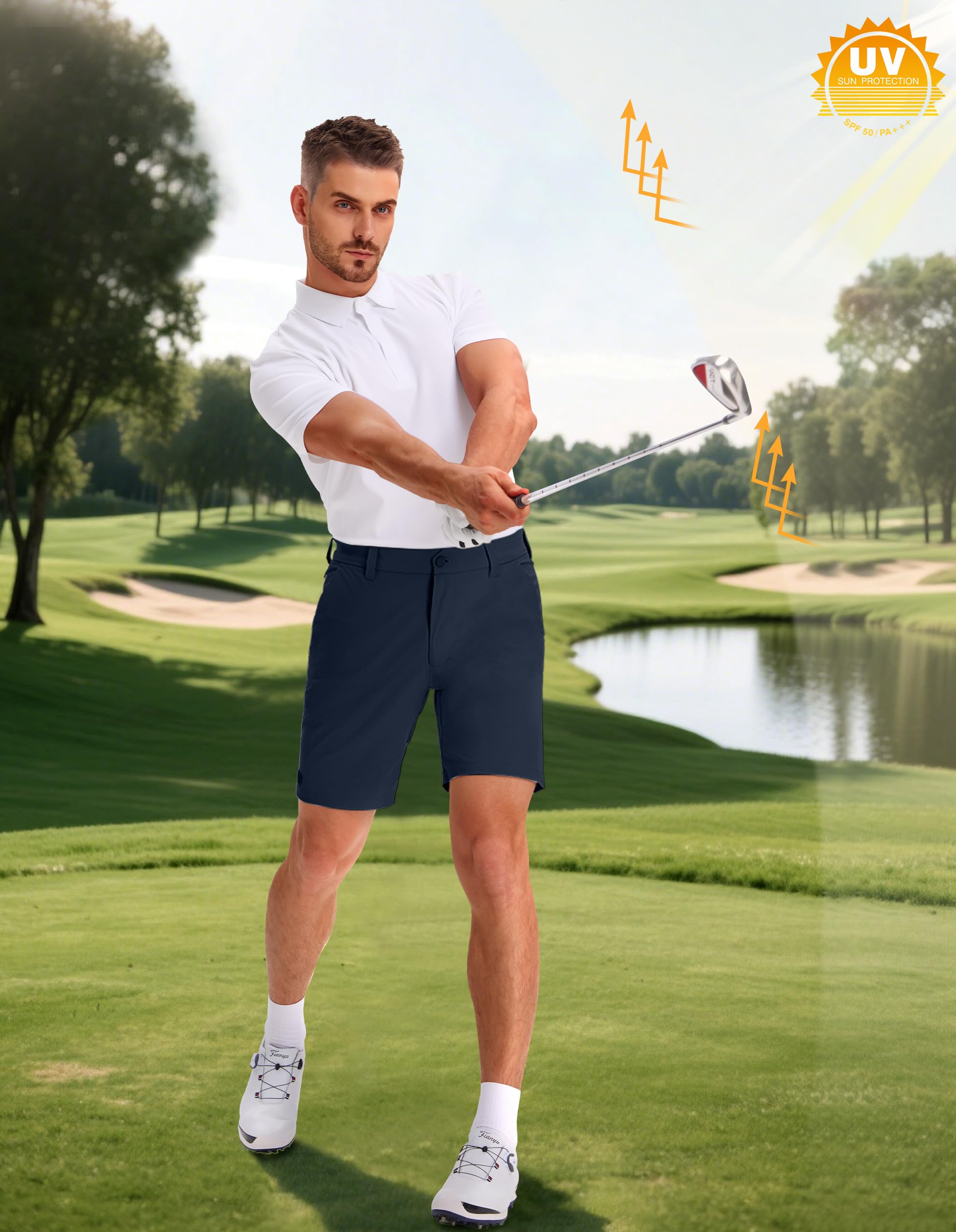 PULI Short de golf pour homme avec entrejambe de 22,9 cm extensible et résistant à l'eau avec 5 poches pour voyage, randonnée, affaires décontractées