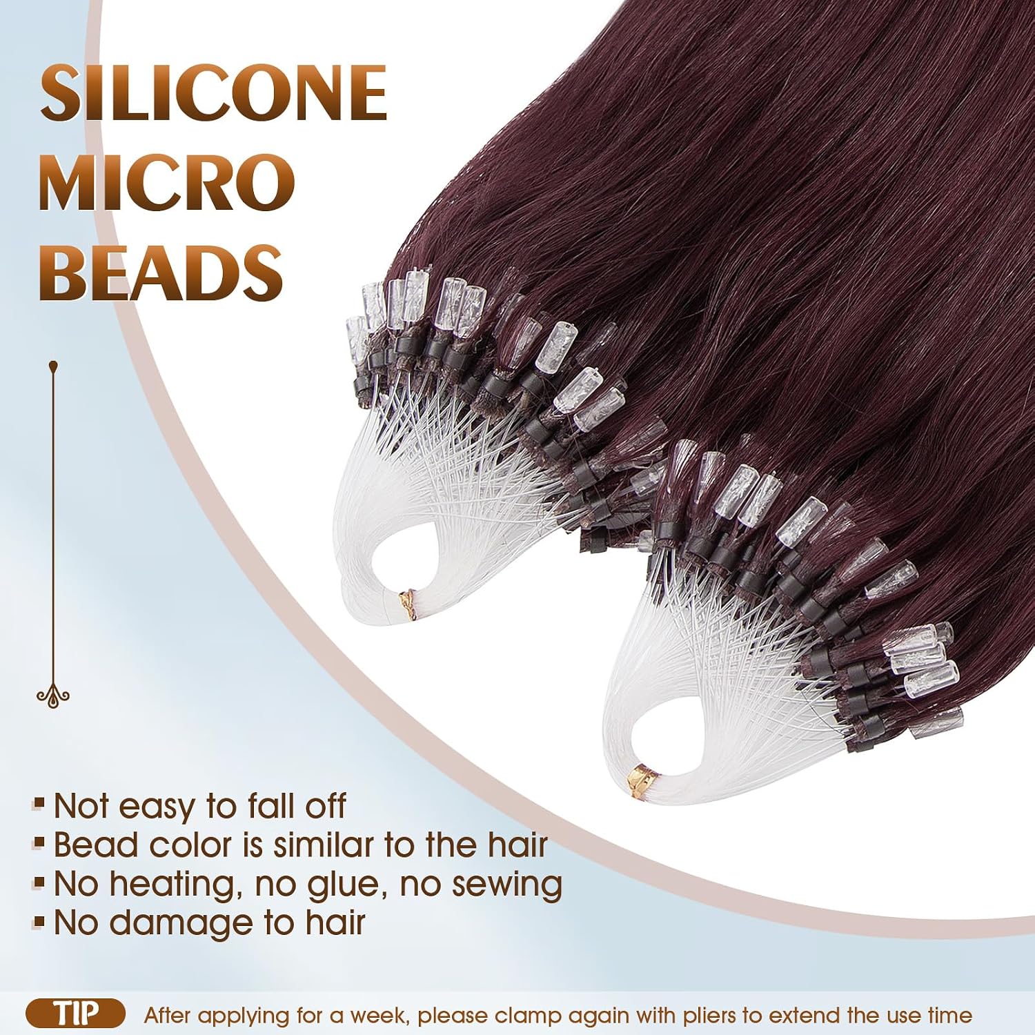 Benehair Micro Loop Hair Extensions for Women Human Hair Wine Red Fish Line Links Cold Fusion Stick Hairpiece Straight Real Hair 18inch 100 Strands 50g #99J Burgundy