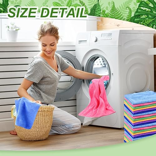 Miniatura 6 de Preboun Paquete de 300 paños de limpieza de microfibra de 12 x 16 pulgadas, multiusos, reutilizables, lavables, toallas absorbentes para casa,