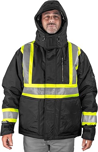Tingley J28123C Cold Gear Men's Insulated Jacket with Detachable Hood, High Visi
