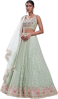 Georgette Embroidery Sequence Work Wedding Lehenga Choli Unstitch Blouse with Dupatta For Women