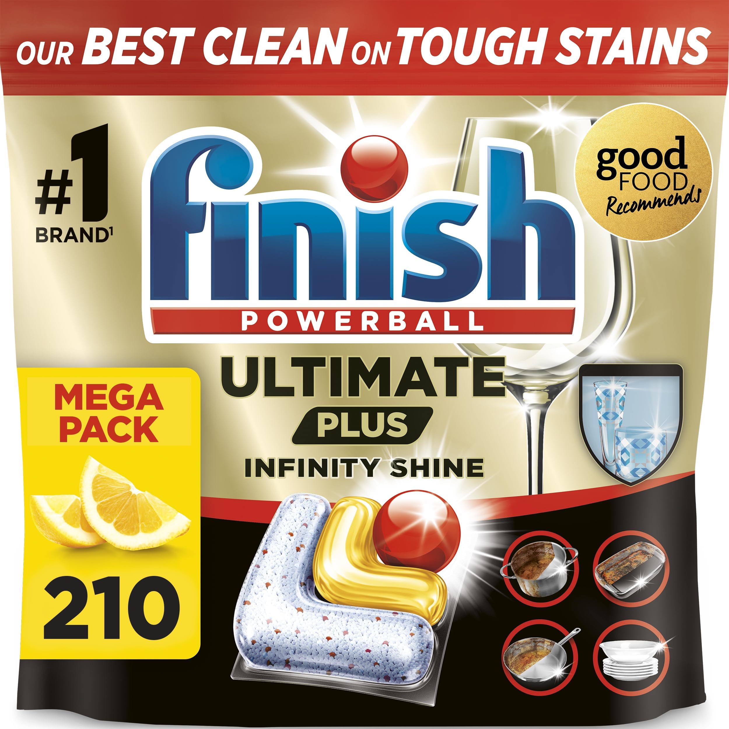 Dishwasher Tablet, Ultimate Plus Infinity Shine, 210 Tabs (105 x 2 pck) Lemon Sparkle, Tough on Grease, Our Most Intensive Clean & Diamond Shine, Effective for Short Eco Cycle