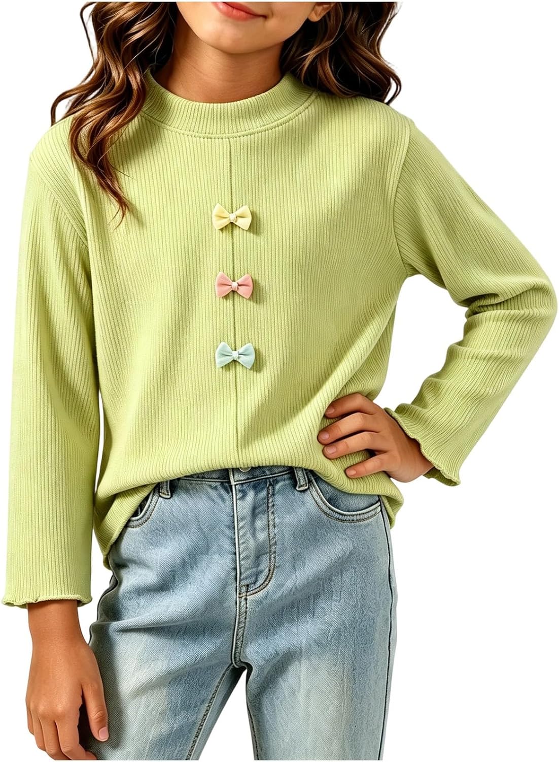 Girls Long Sleeve Tops Ribbed Mock Neck Solid Fall Shirts