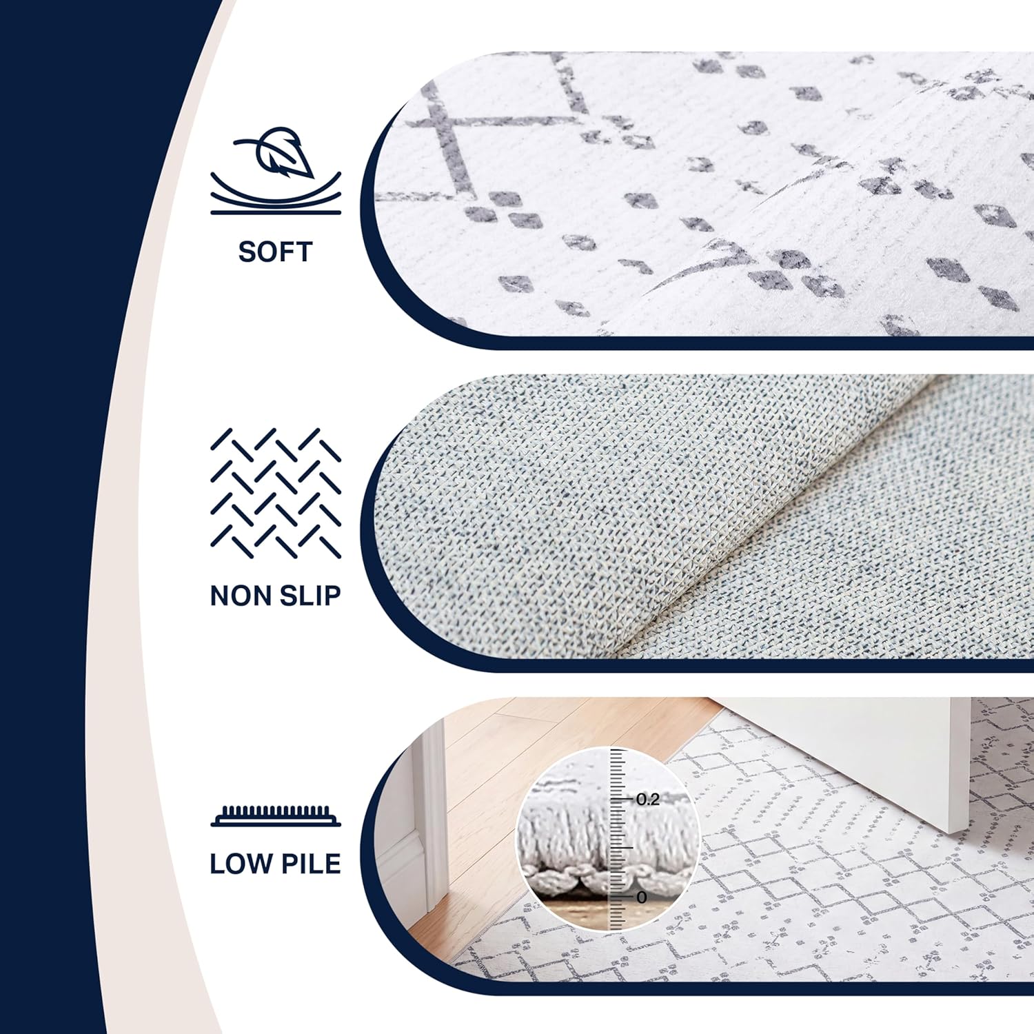 JONATHAN Y Ultra-Soft Machine-Washable Rug with Non-Skid Backing, Ivory/Gray 5'x8' Leila Moroccan Diamond Trellis, Non-Shedding, Velvet Luxury Feel for Living Room, Dining Room, Bedroom (CMR101B-5)