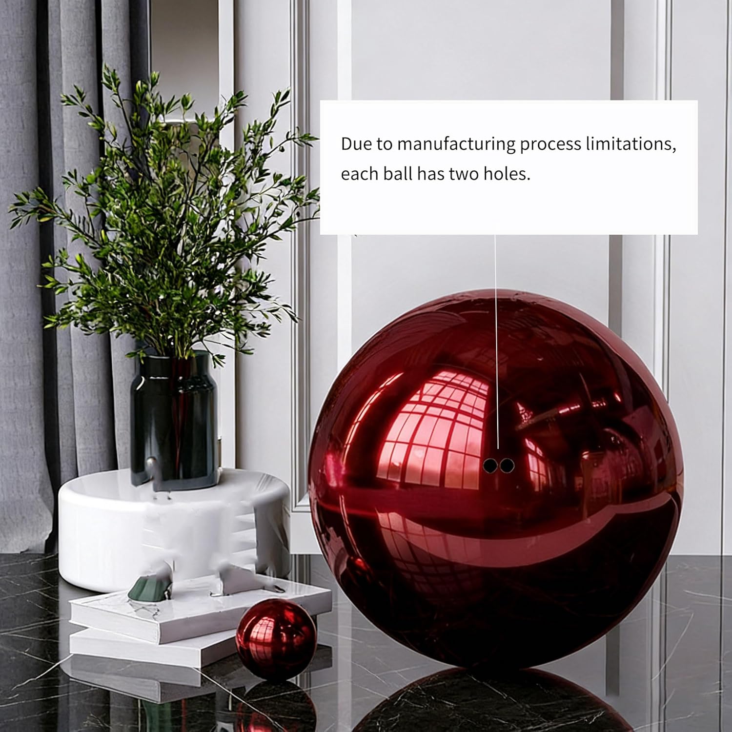 1 Pcs Stainless Steel Gazing Globe Ball, Mirror Gazing Ball Polished Ornament Sphere, Hollow Floating Reflective Hemisphere, Home Outdoor Pond, Red(Size:14.96 in/38 cm)