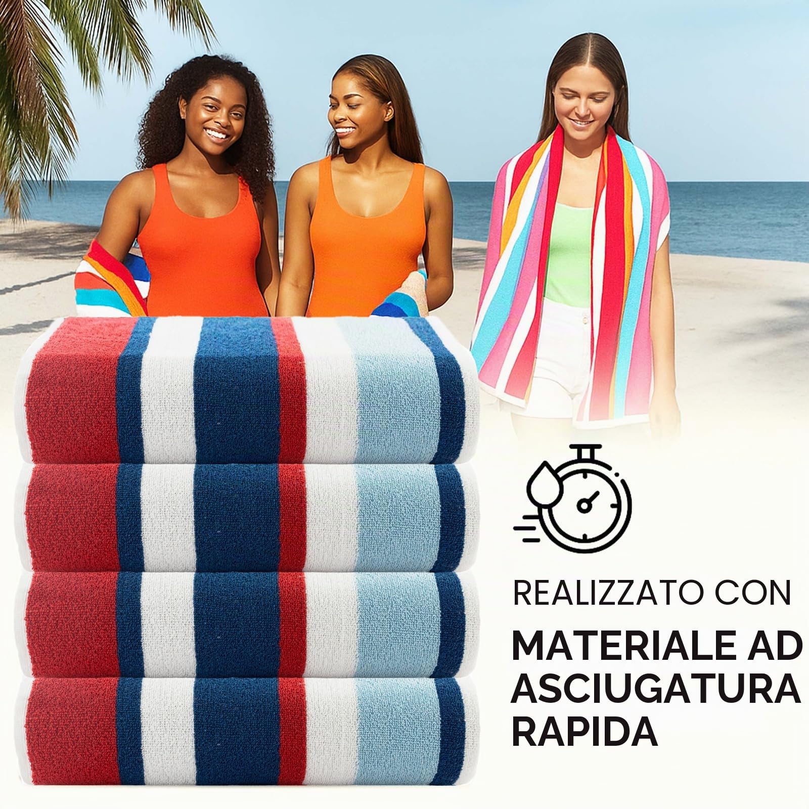 CASA COPENHAGEN Teloni mare Bora Bora, progettati in Danimarca, robusti e resistenti, ad asciugatura rapida, per piscina, bagno e doccia, 76 x 152 cm, set di 4 teli in cotone - Rosso