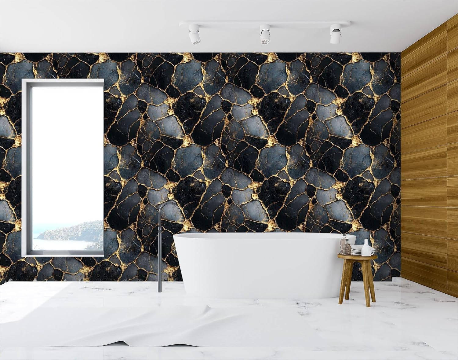 Black Gold Marble Peel and Stick Wallpaper, Luxury Textured Wallpaper for Home Decor | 17.7" x 118", Self-Adhesive, Waterproof Vinyl