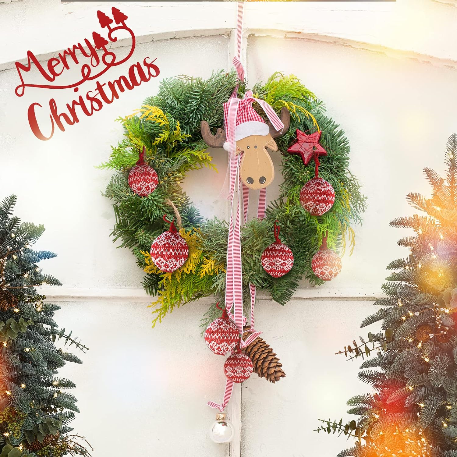 WEWILL 2.75" 10 PCS Red Knitted Sweater Christmas Ball Christmas Tree Ornaments Festival Xmas Party Gifts Decorations Snowflake Pattern