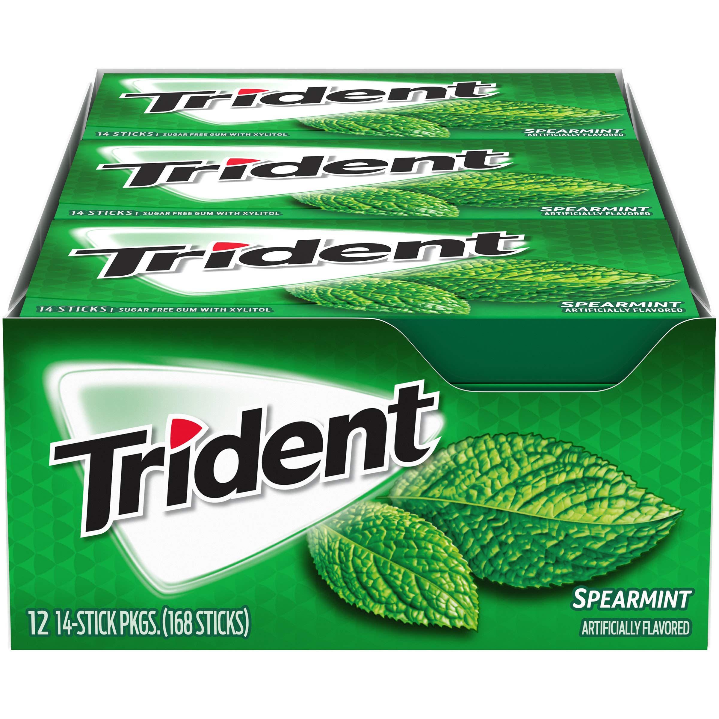 Trident Gomme à mâcher sans sucre à la menthe verte, menthe verte, 12 paquets de 14 (168 au total)