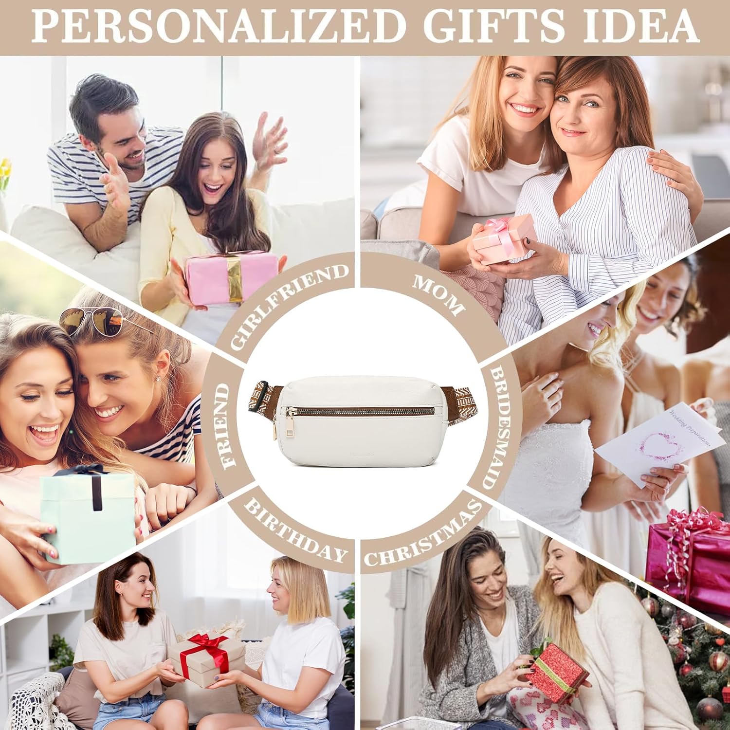 FOXLOVER Small Leather Fanny Packs for Women Waterproof Belt Bag Crossbody Sling Chest Bag Designer Mini Travel Purse(White) - Image 2