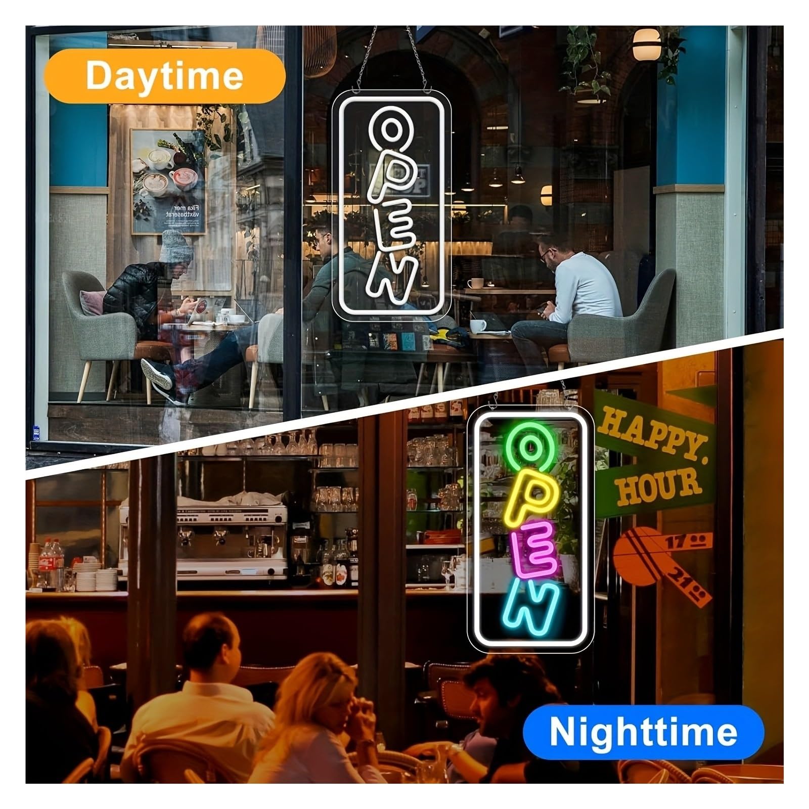 Generico luci al neon Insegna al neon aperta a LED per attività commerciale Luminosa colorata Porta finestra del negozio Caffetteria