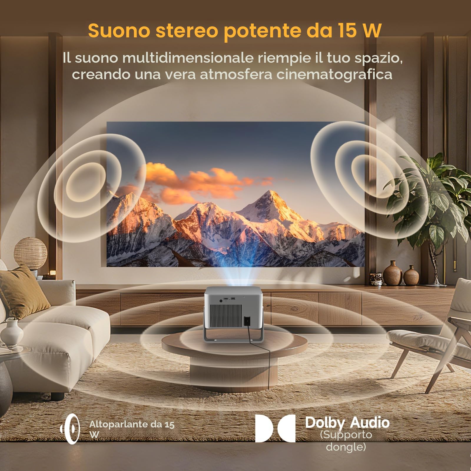 Proiettore 4K con Google TV, nativo Full HD 1080p, mini proiettore home theater, Bluetooth, WiFi, messa a fuoco automatica, correzione trapezoidale 6D