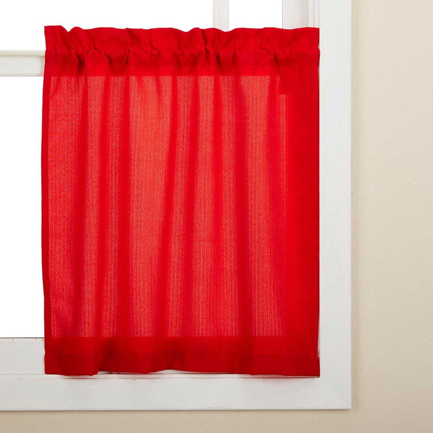 Sweet Home Collection Kitchen Curtains for Windows 40+ Styles &amp; Colors Swag, Valance, Tier Sets &amp; Panels Cafe Curtains for Farmhouse, Rustic, Modern Décor, Ribcord Red, 36" Tier