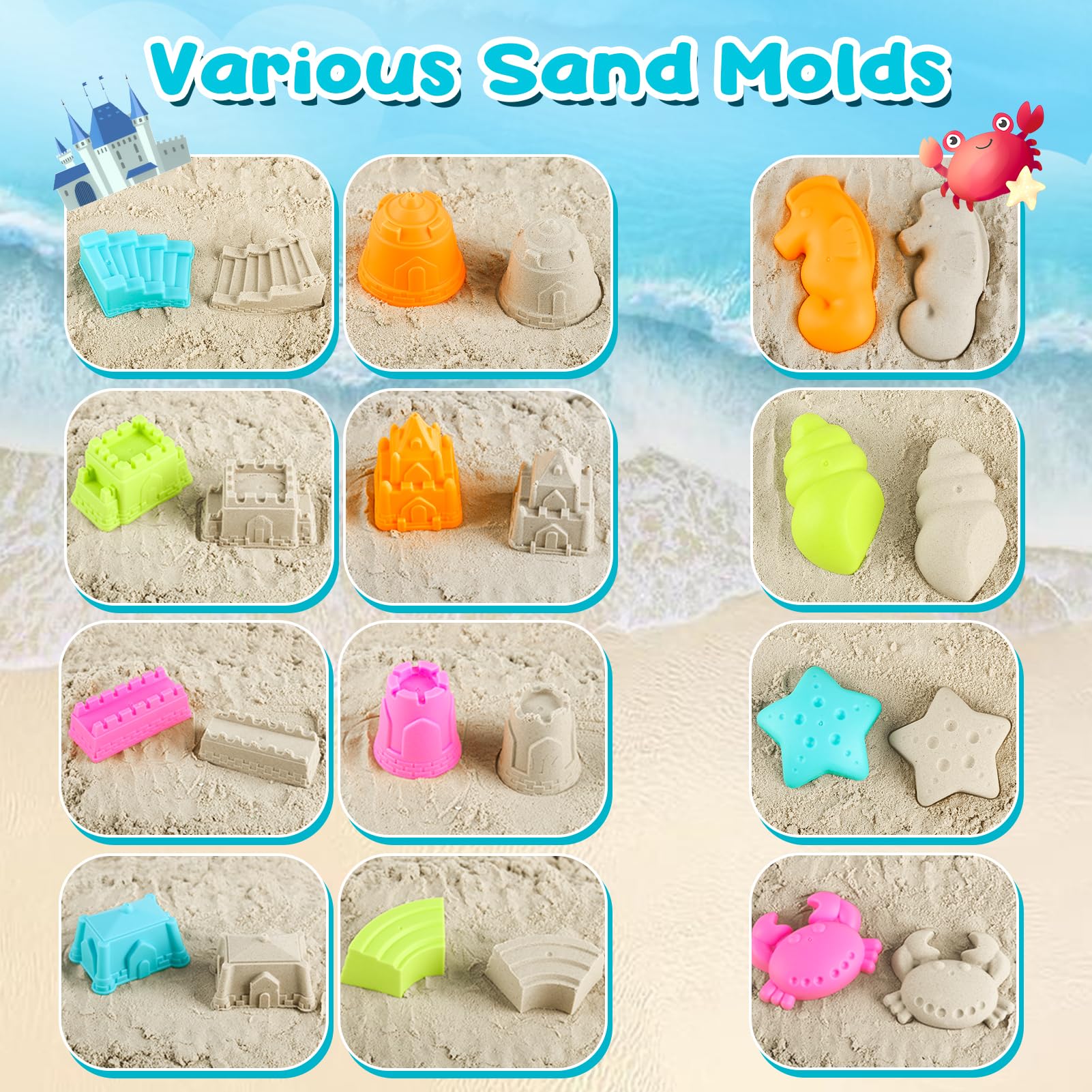 YIMORE Beach Toys Set for Kids 28 PCS Sand Bucket and Spade Beach Set Kids - Image 4
