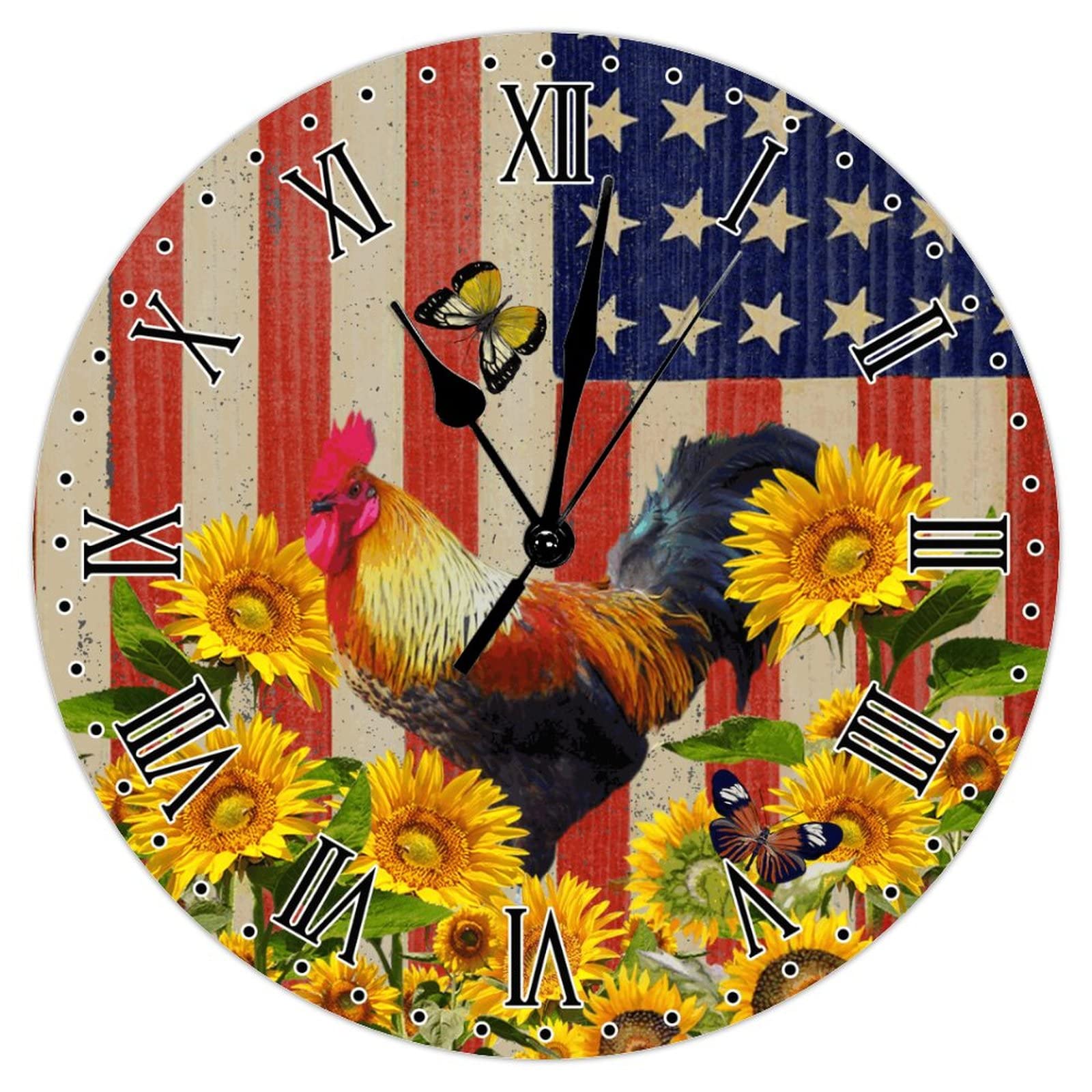 Horloge murale en bois silencieuse motif usa et grande pendule de salon