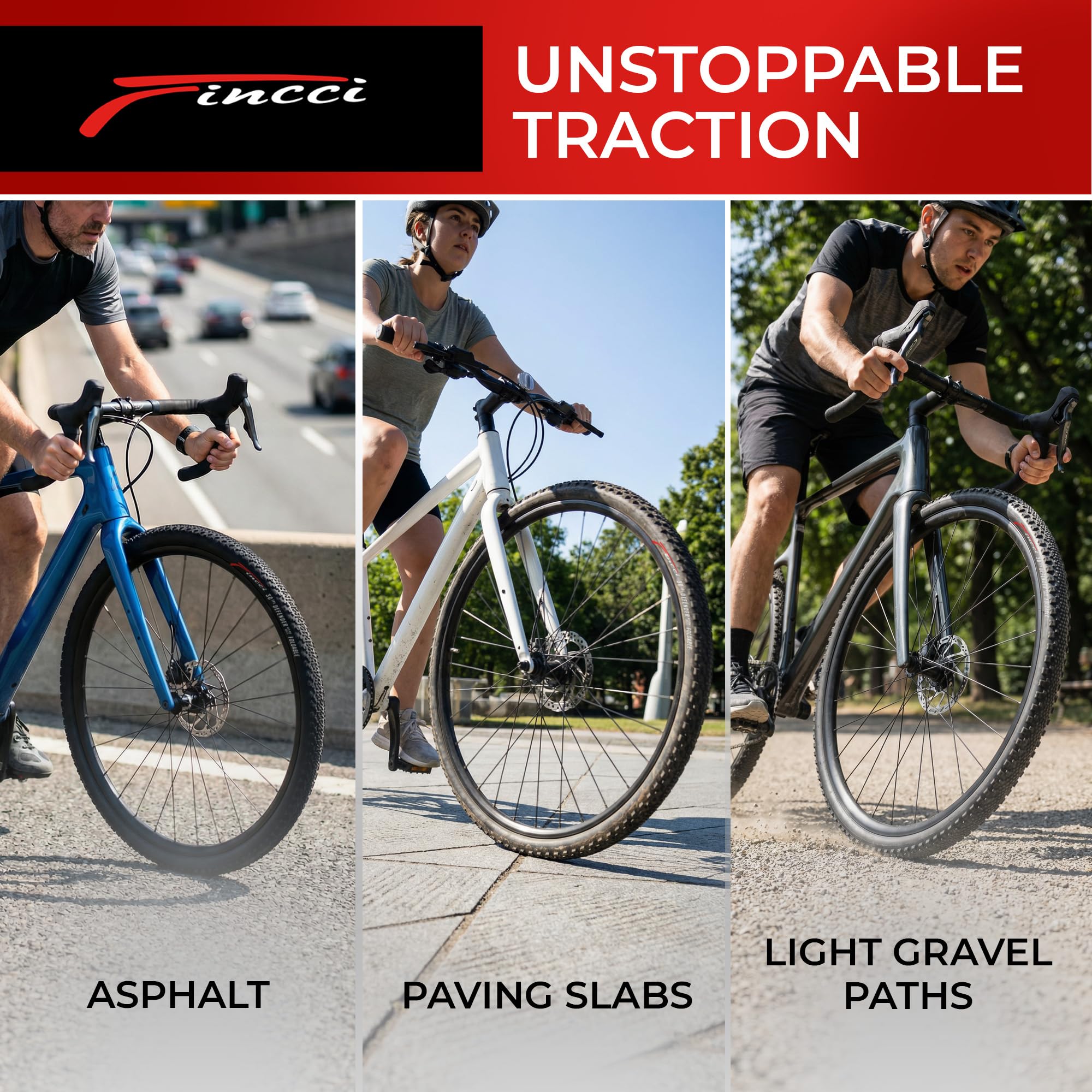 Fincci Paire de Pneus Gravel 700x38c (40-622) ETRTO - Ultra Léger 450g - 2 Chambres à Air Valve Schrader Incluses - Protection Anti-Crevaison Nylon - Idéal pour Vélo Route, Hybride et VAE Electrique