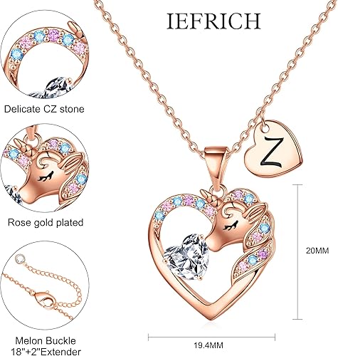 Miniatura 5 de IEFRICH Regalos de unicornios para niñas y niños, collar de corazón, collares de unicornio para niñas, collares con iniciales, joyería de unicornio,