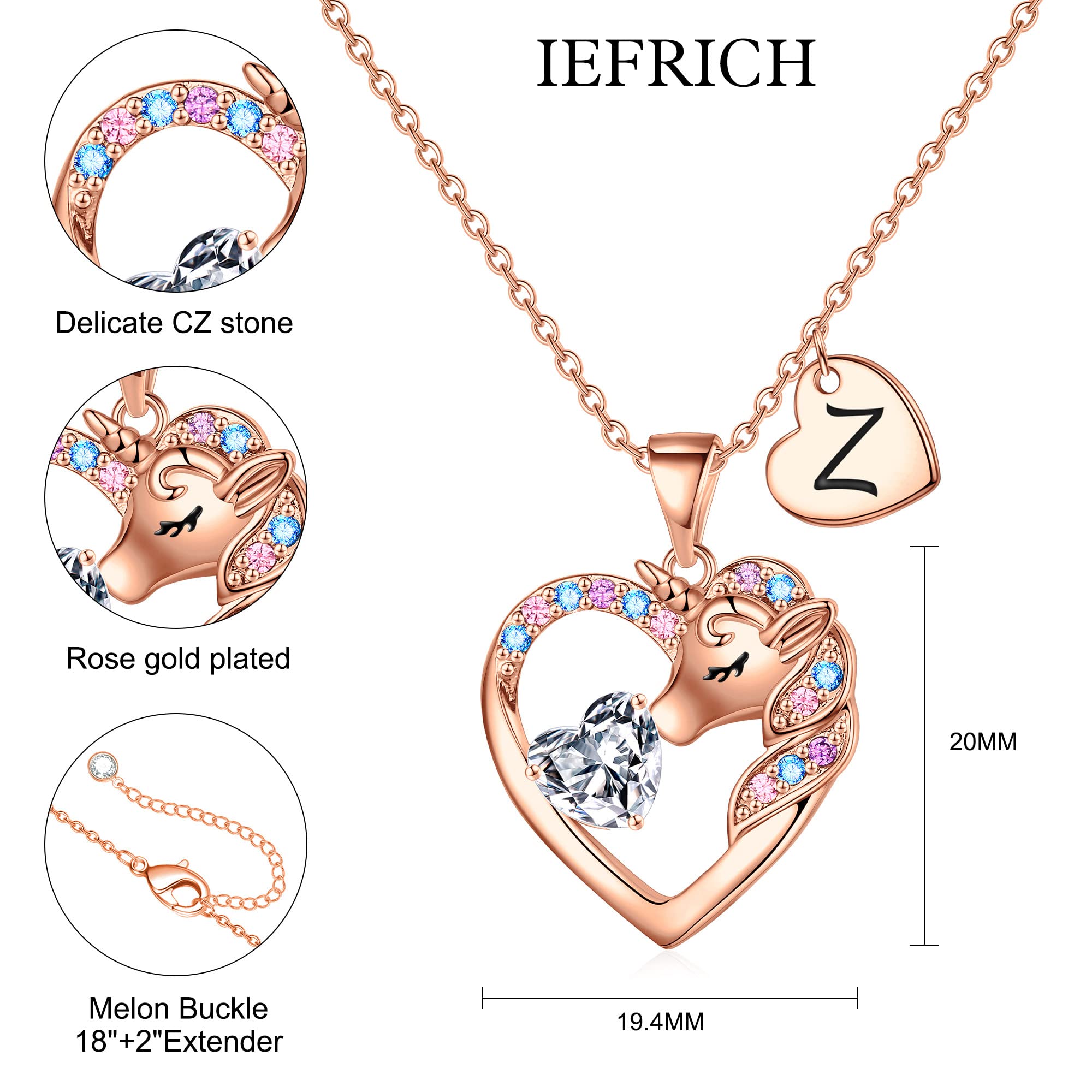 TINGN Cadeau licorne pour fille - Collier licorne pour fille - Plaqué or 14 carats - Collier avec pendentif en forme de cœur avec lettres - Cadeau d'anniversaire pour fille