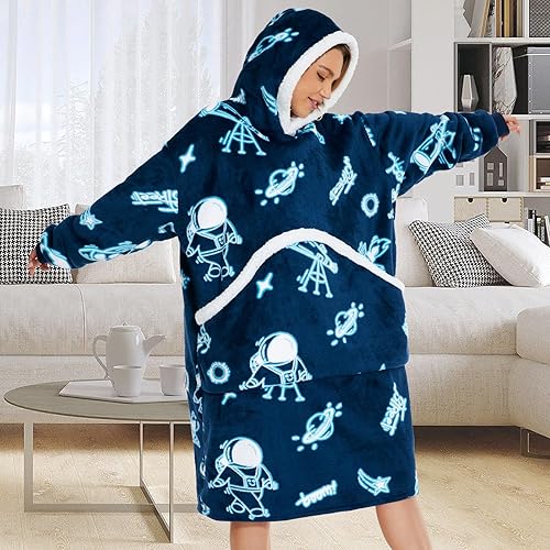 Miniatura 3 de Manta con capucha para adultos y niños, sudadera con capucha de gran tamaño, manta de forro polar Sherpa con capucha con bolsillo gigante