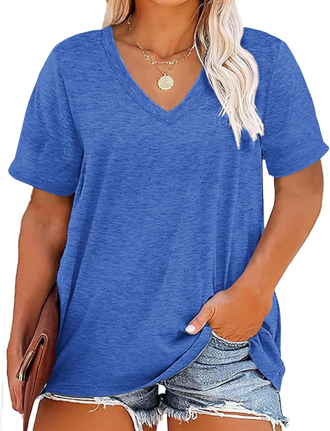 Kancystore Womens Plus Size V Neck T Shirts Short Sleeve Tops Casual Summer Tshirts Loose Fit Tee XL-5X