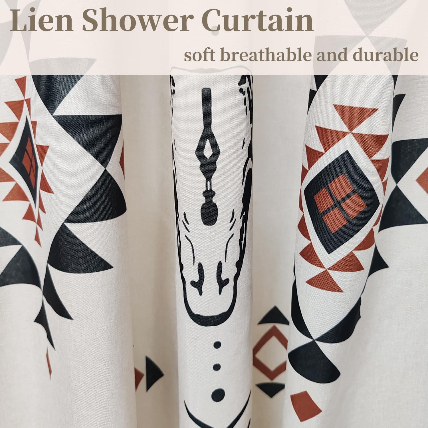 MUGINYU Western Aztec Linen Shower Curtain 72x84 - Boho Farmhouse Fabric Shower Curtain Set with Hooks, Ethnic Southwest Bull Skull Cow Shower Curtains for Bathroom