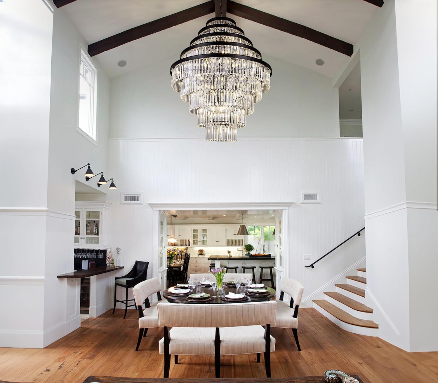 Wellmet Extra Large Crystal Chandelier, Black 9-Tier Luxury Crystal Chandelier, for Living Room, Dining Room, Porch, Entryway, Hallway, Restaurant, 40''W