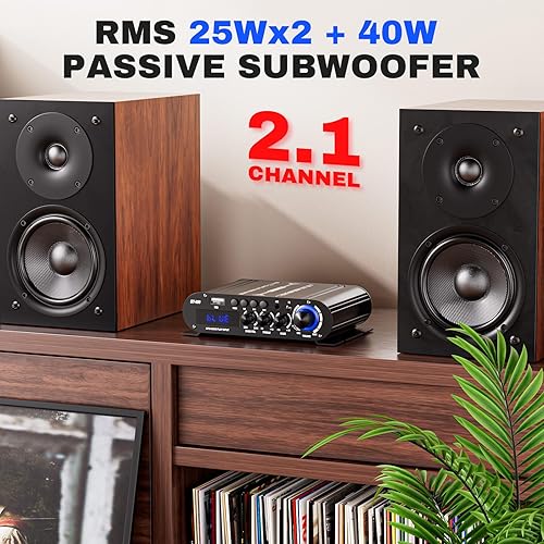 Miniatura 2 de Facmogu ST-839 2.1CH Mini amplificador estéreo Bluetooth, RMS 25Wx2+40W amplificador de potencia de salida de subwoofer, entrada USBAUXRCA Receptor