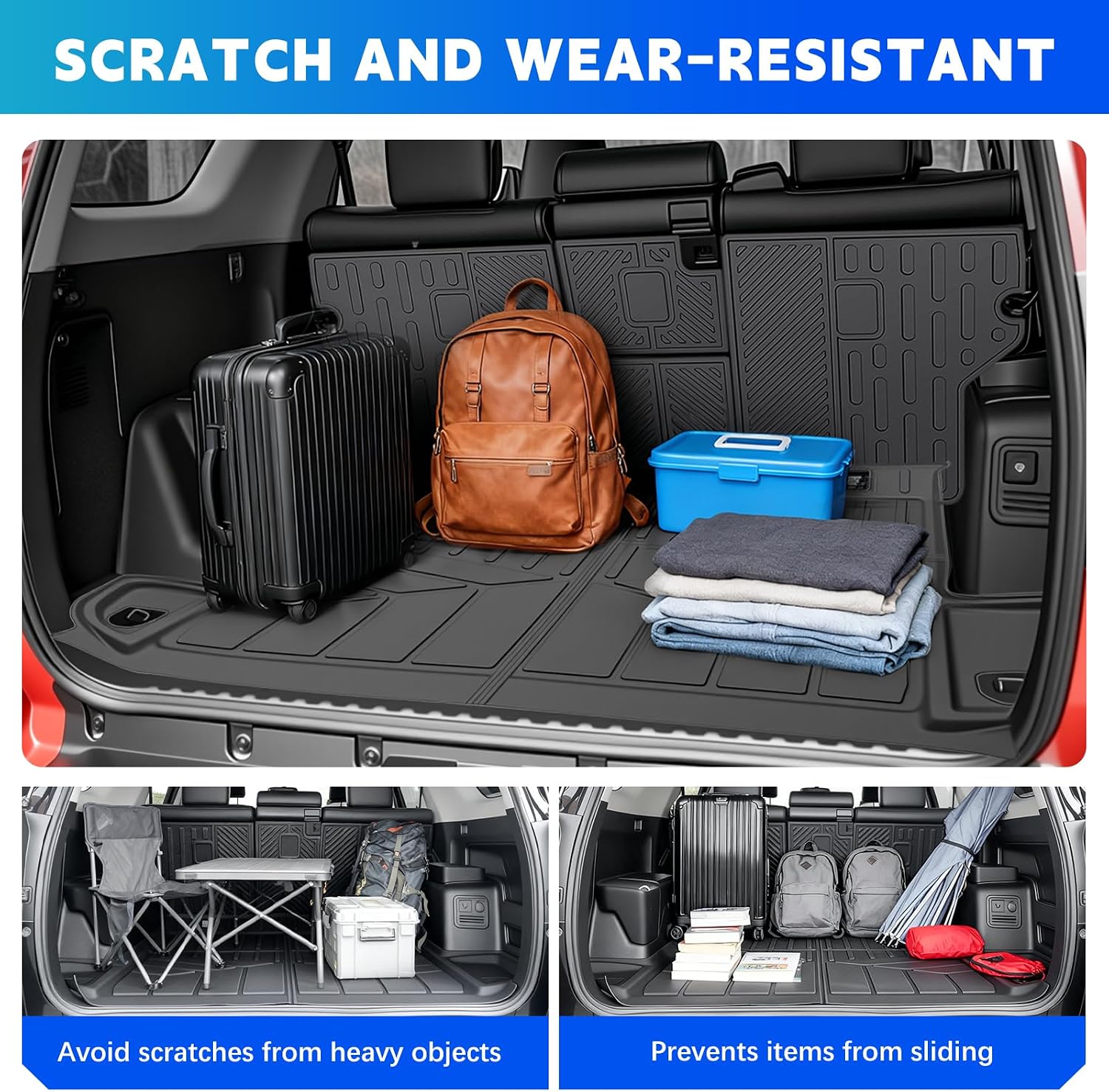 Floor Mats Trunk Liner Back Seat Protector Fit for 2013-2024 Toyota 4Runner Floor Cover Cargo Liner Seat Back Mats Compatible with 4Runner 5-Seat 2nd Row Interior Accessories, 8PCS