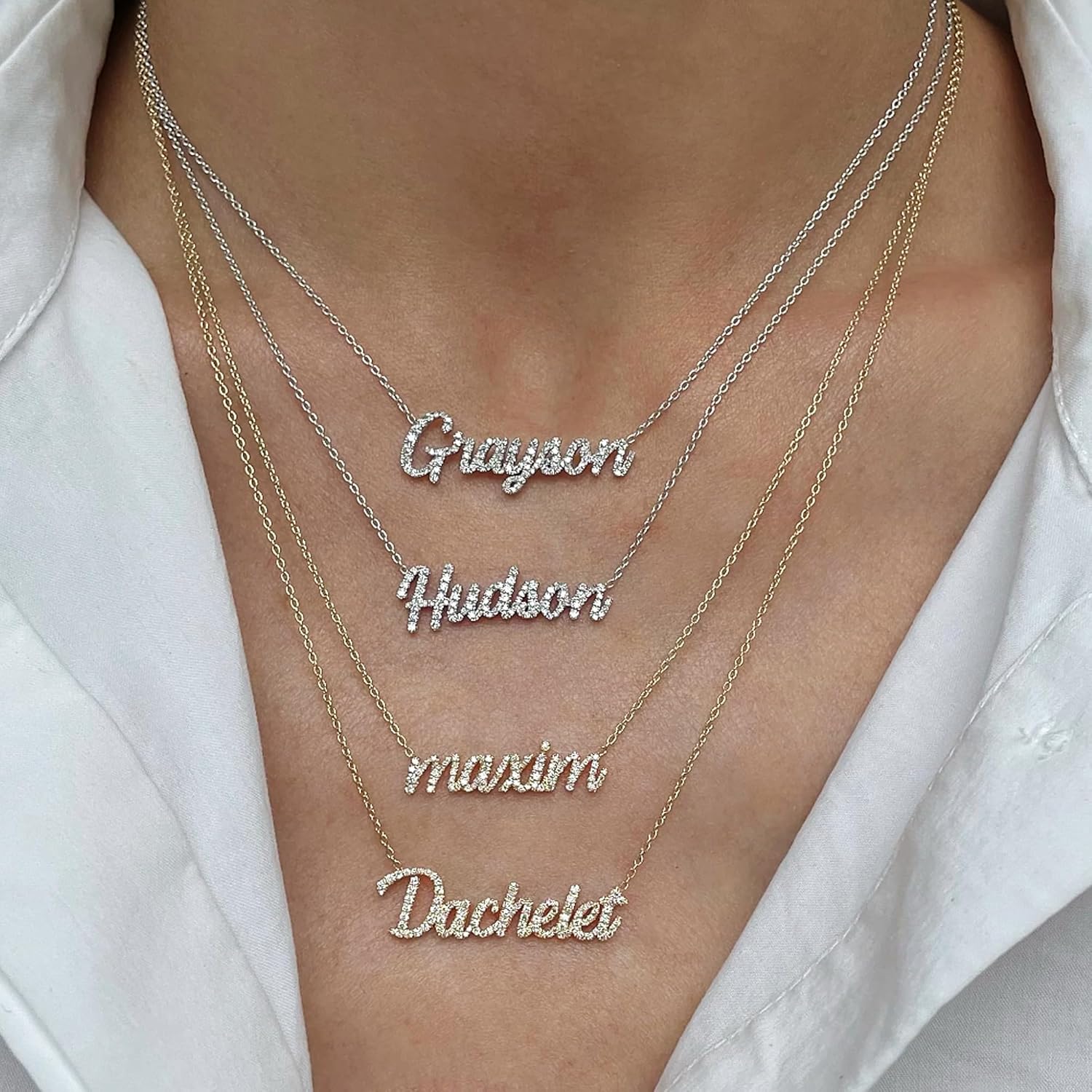 SANNYRA Name Necklace Personalized, 18K Gold Plated Silver-plated Customized Nameplate Necklaces Jewelry Gifts for Women