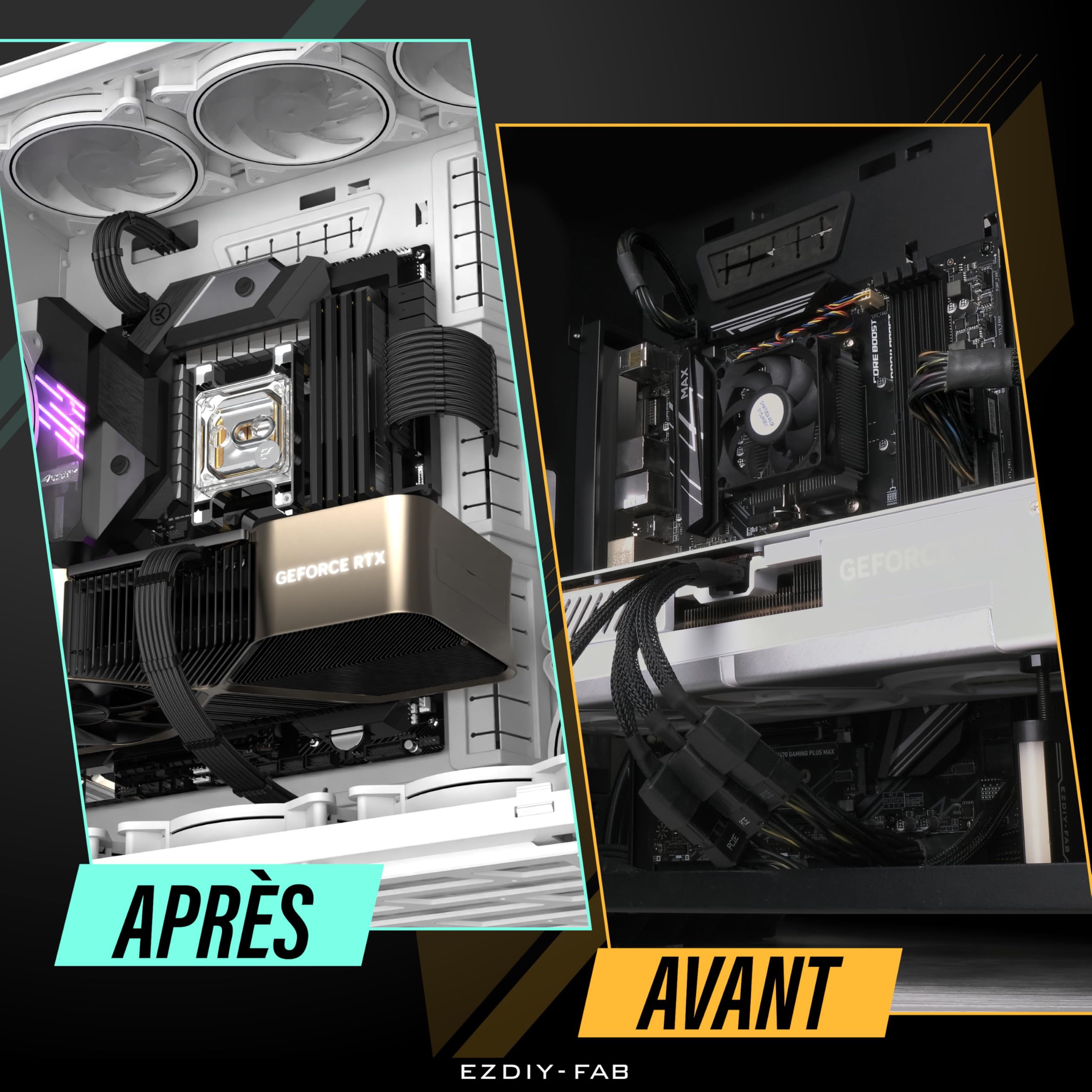 EZDIY-FAB Kit d'extension de câble d'alimentation 12VHPWR,Rallonge de câble d'alimentation PCIE 5.0 16AWG- 1x 24 Pin ATX /2X 8Pin (4+4) EPS / 1x12+4 Pin GPU,Câble à douille 300MM avec peignes-Noir