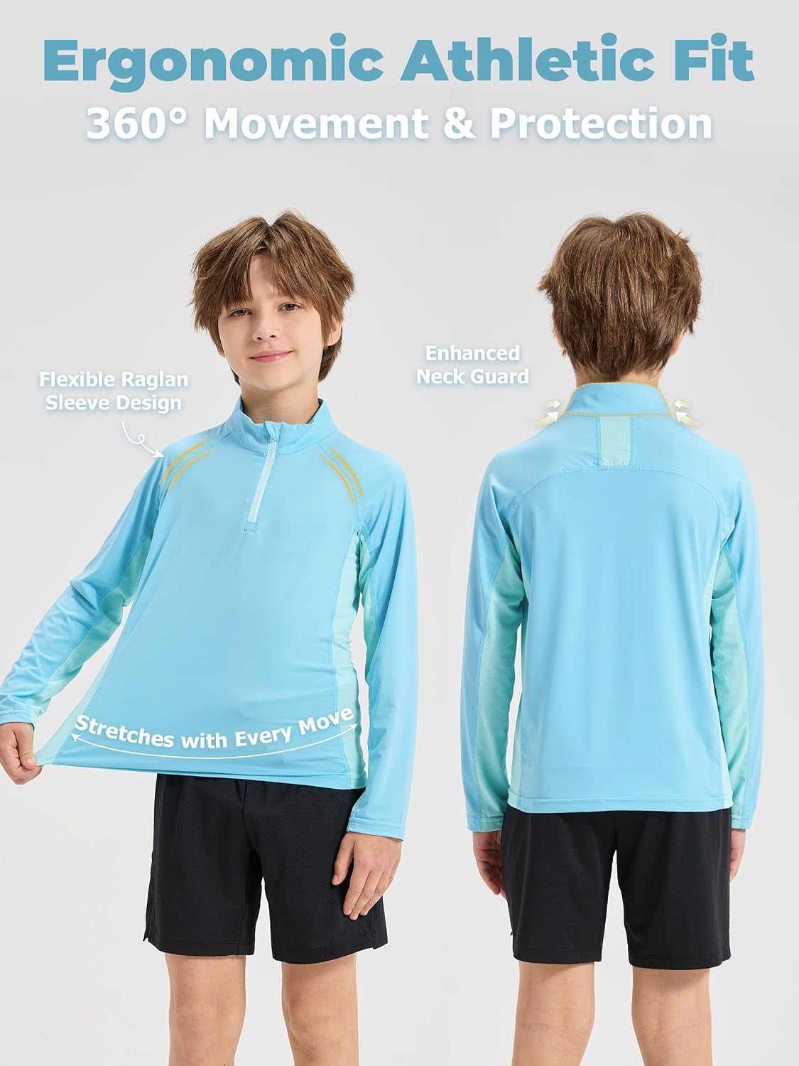 Rolanko Boys UPF 50+ Rash Guard 1/4 Zip Swim Shirt