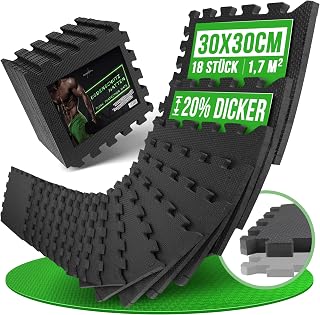 AthleticPro Bodenschutzmatte Sets mit [30x30cm] oder [60x60cm] extra dicke Bodenmatten [20% mehr Schutz] - Rutschfeste Schutzmatten für Fitnessraum