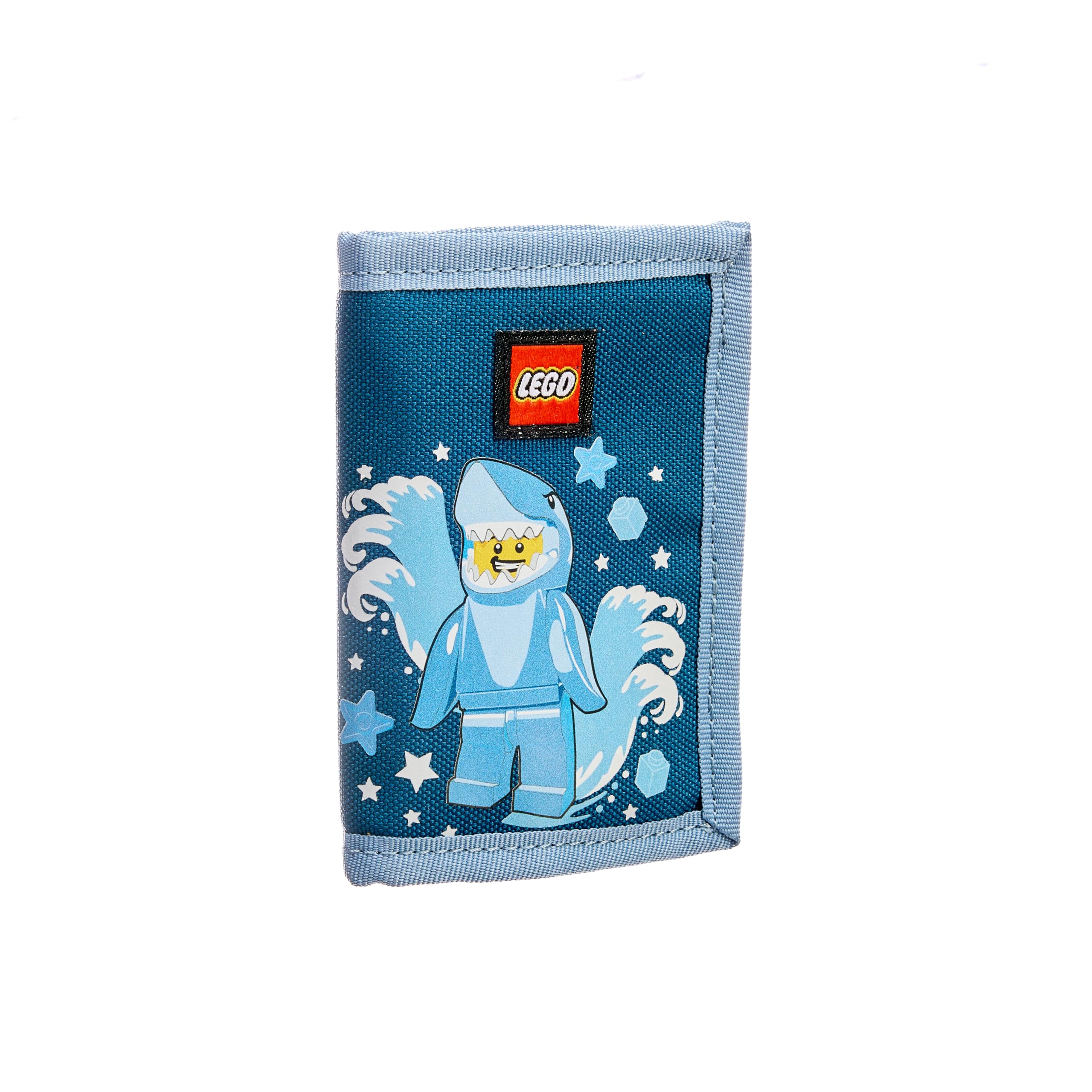 LEGO Trifold Wallet, Kids Unisex Wallet for Boys and Girls, with Clear ID Window, Card and Cash Pockets and Secure Hook and Loop Closure, Shark Guy