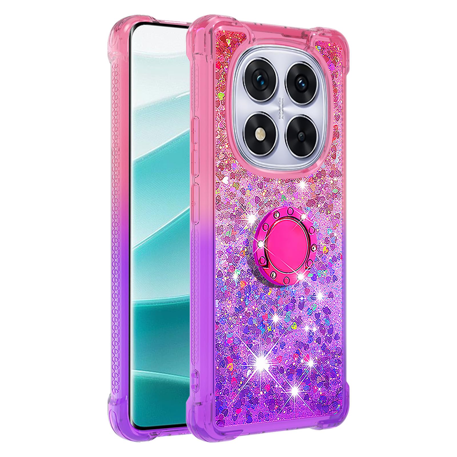 Custodia LEMAXELERS Per Xiaomi 14 Ultra - Glitter Con Anello Portatutto, Glitter Rimovibile, Oro Rosa - 3