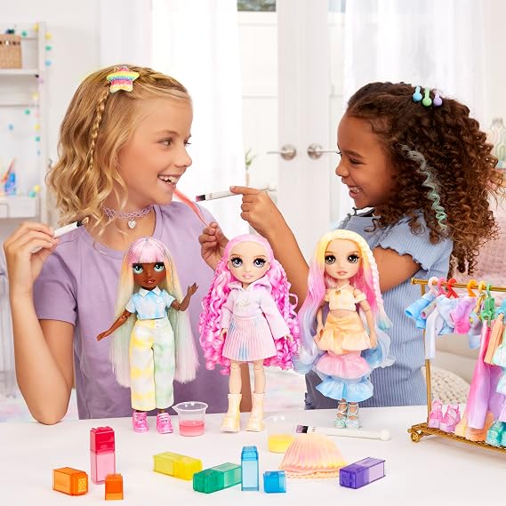 Rainbow High Watercolour & Create DIY Fashion Doll with Washable Watercolours and Tie-Dye Kit - Green Eyes, Straight Hair, Extra Top & Shoes - Colour, Create, Play, Rinse and Repeat - Kids 4-12+ Years