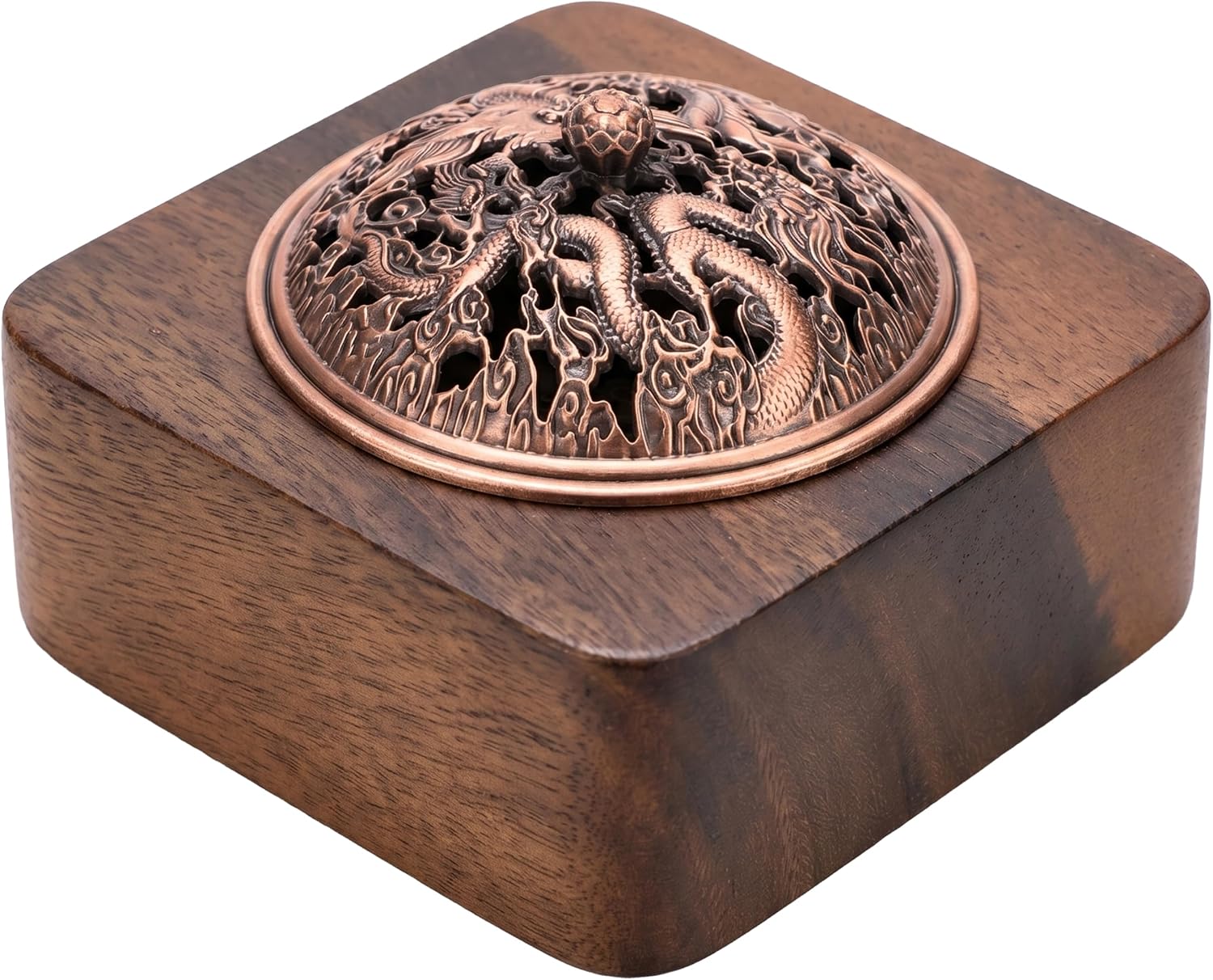 Wooden Incense Burner with Metal Lid, Handmade Incense Holder for Sticks Cones & Coils, Aromatherapy Burner for Home Office Meditation Yoga Décor