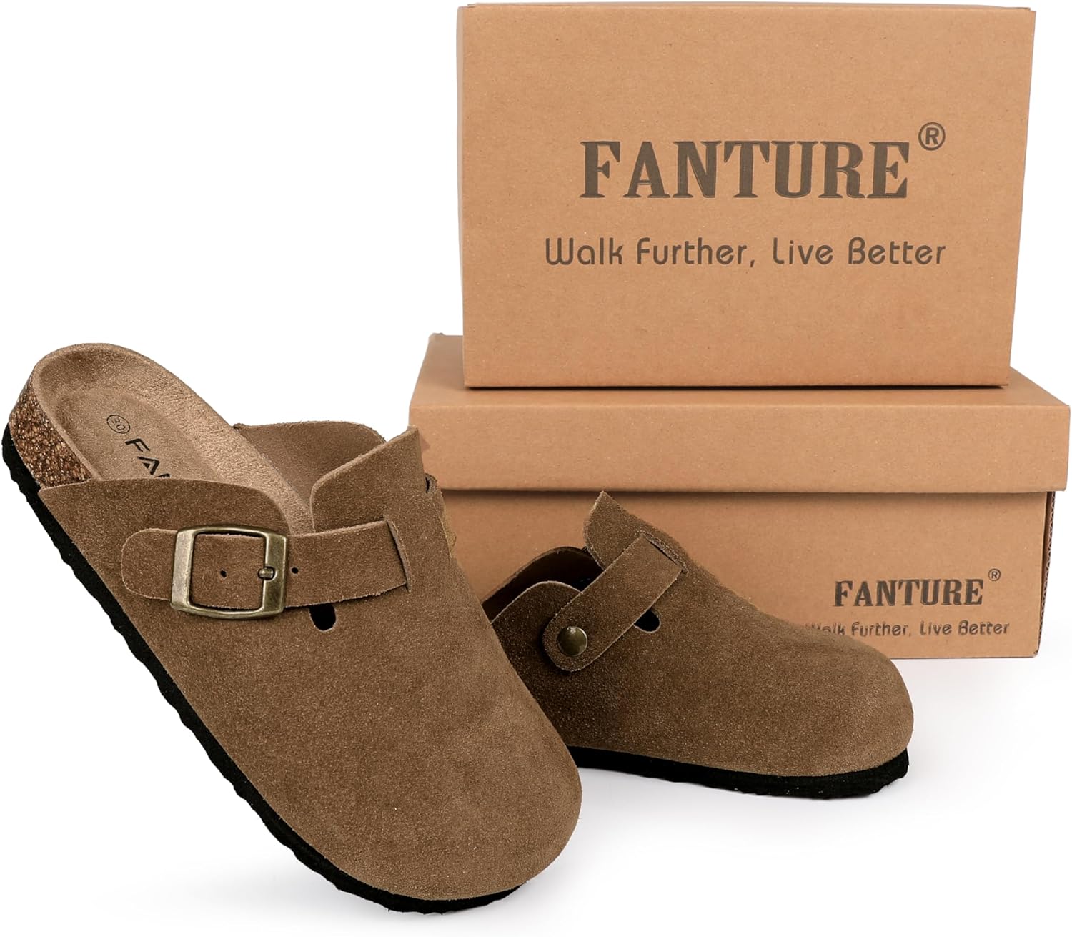 FANTURE Kids Genuine Suede Clogs with Cork Footbed - Adjustable Buckle Leather Sandals for Boys Girls Slip On Mules for Indoor & Outdoor - Image 8