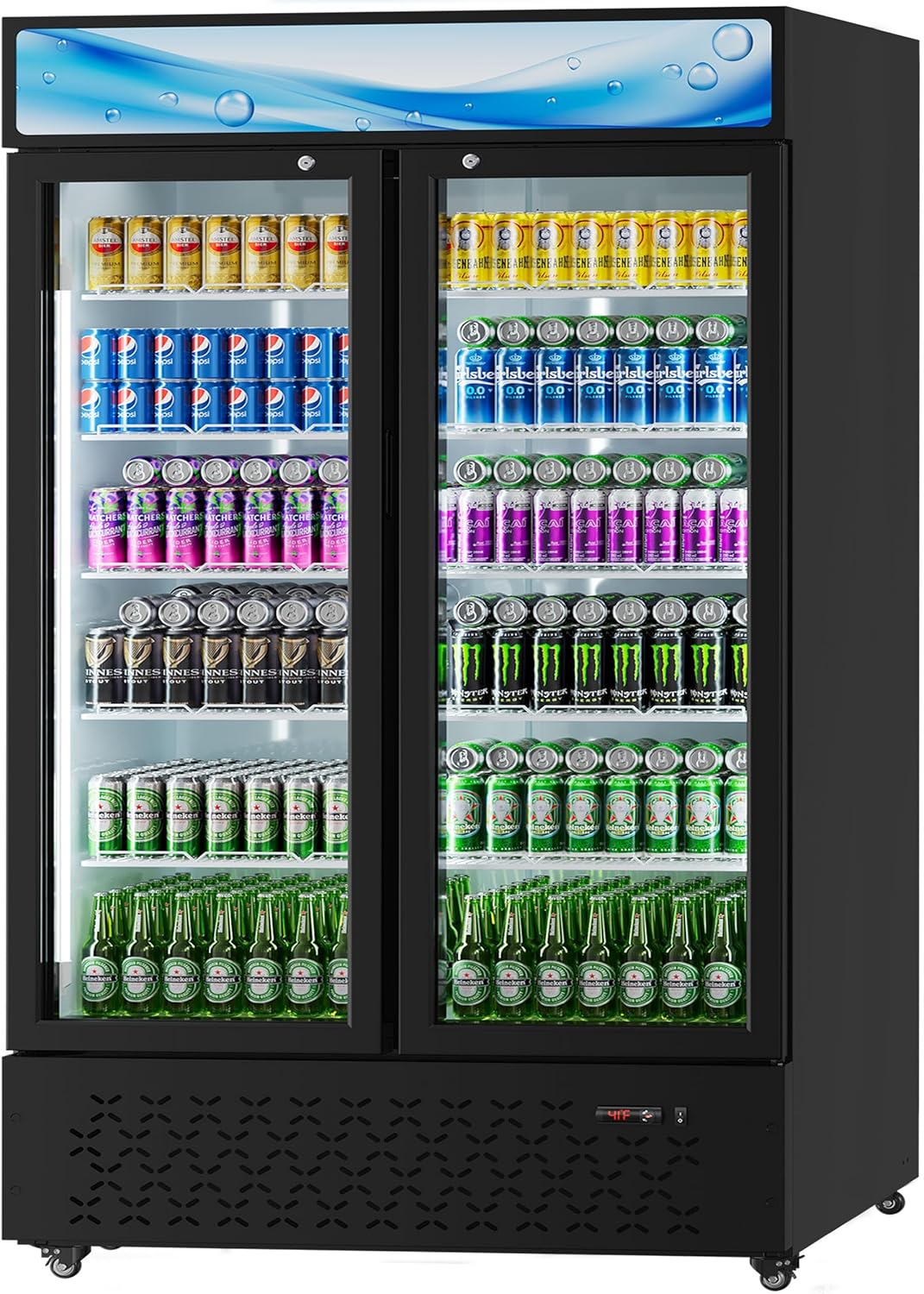 Beverage Cooler Commercial Refrigerator 10 Cu.Ft. Glass Door Display Refrigerator with LED Light, 5 Shelves, Display Commercial Beverage Refrigeratorfor Restaurant Cafe Bar Store (10 Cu.Ft.)